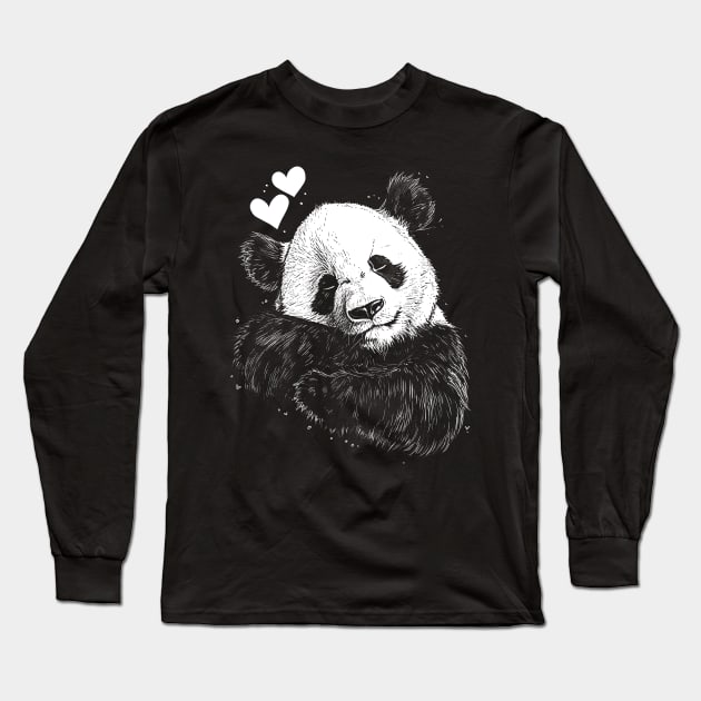 Cute Panda falling in love | Valentine day Panda Long Sleeve T-Shirt by Monochromania